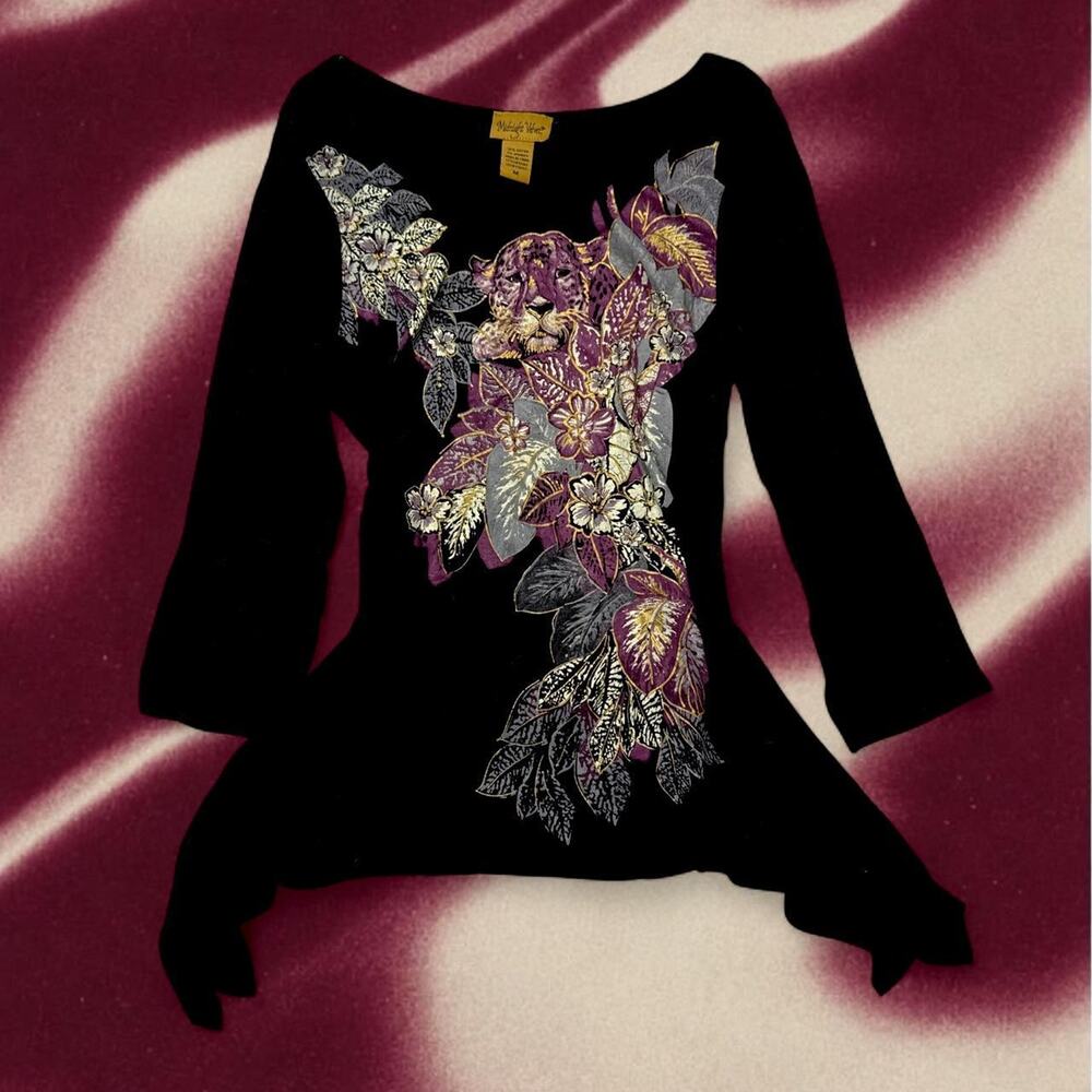 Vintage black floral asymmetrical tunic